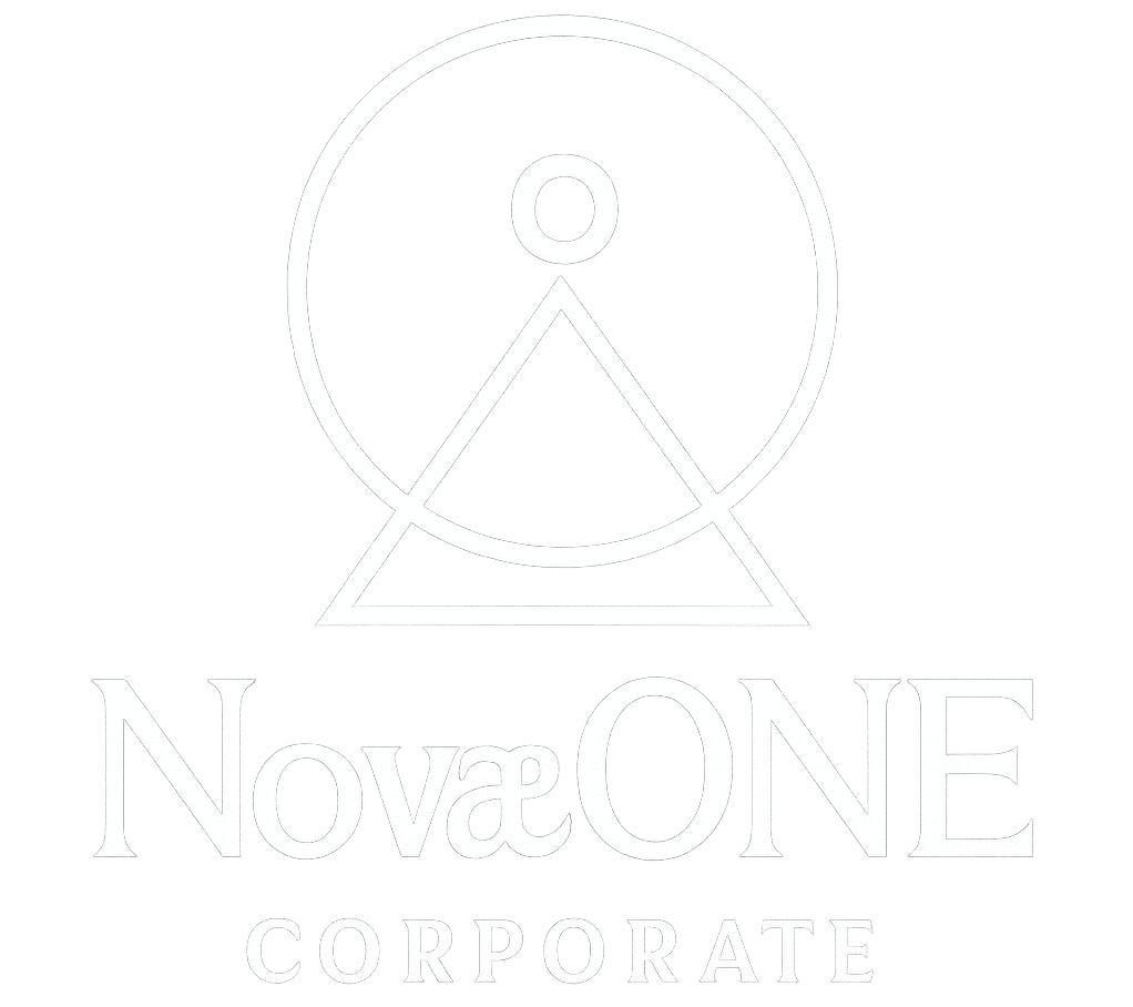 a logo for novaæone corporate is depicted in white